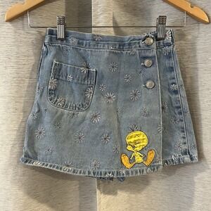 Looney Tunes Tweety Bird Vintage Denim Floral Skort Youth Size 6‎